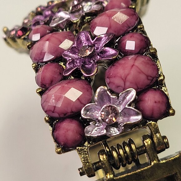 Purple Rhinestone Watch Cuff Band Round Face Ornate Fashion Watch - NEW ! - Picture 14 of 16